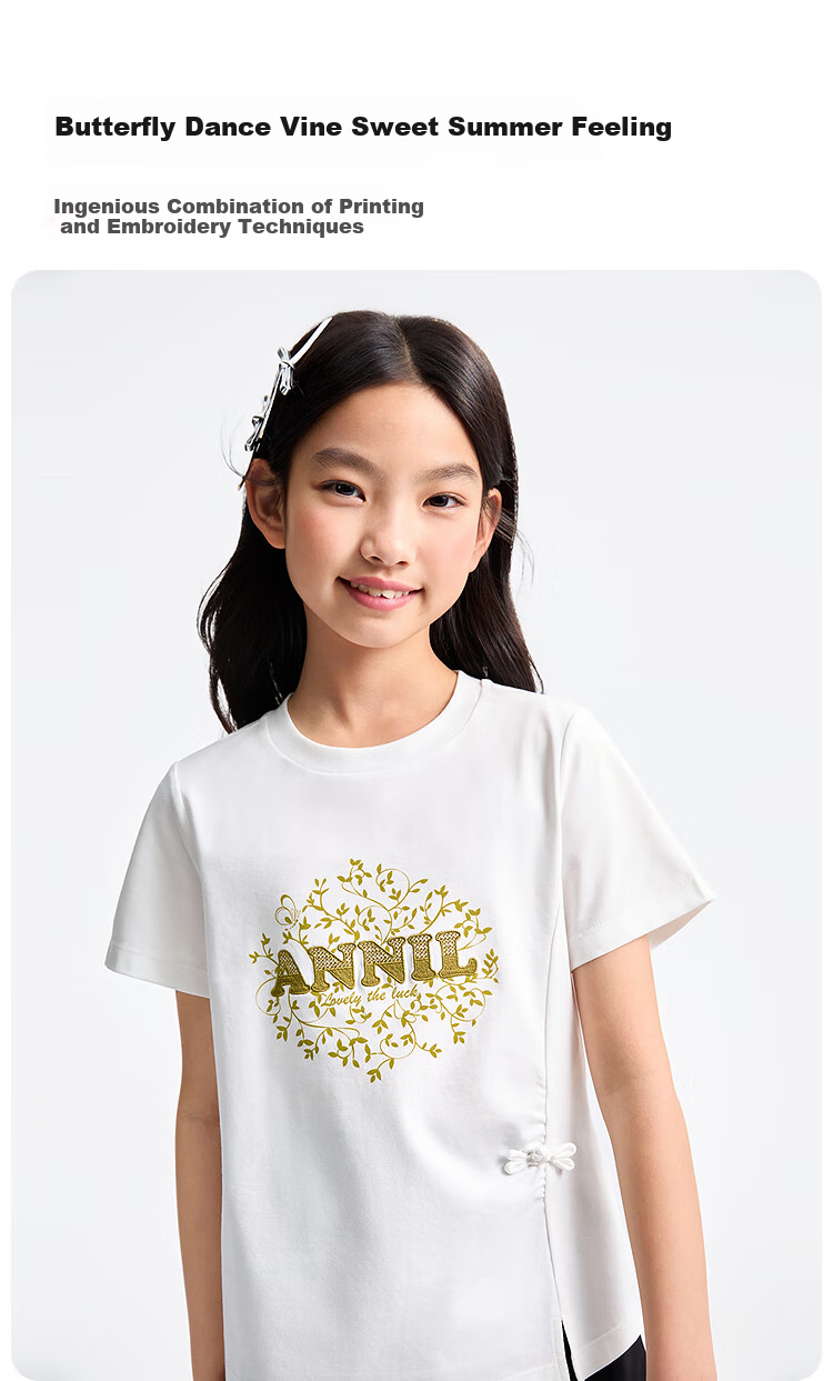 Annil [Memory Foam Cooling T-Shirt] Annil Girls' Round Neck Short-Sleeve T-Shirt, 2025 Summer New Casual Printed Style 1