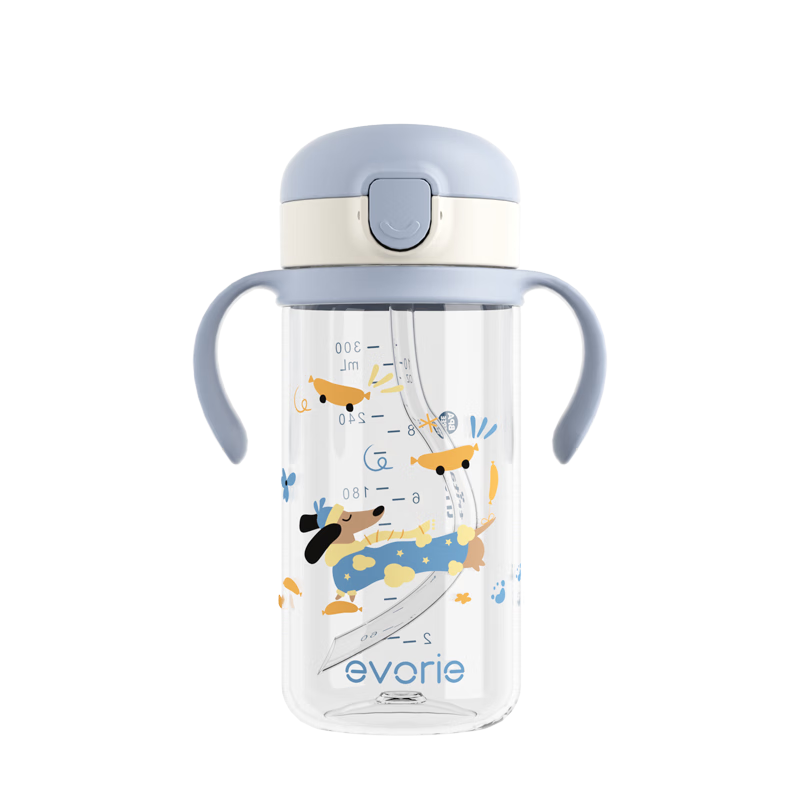 Evorie Children's Straw Cup for Ages 1 And Above, Baby Sippy Cup with Straw, Leak-Proof Water Bottle with Handle for Toddlers, 300ml
