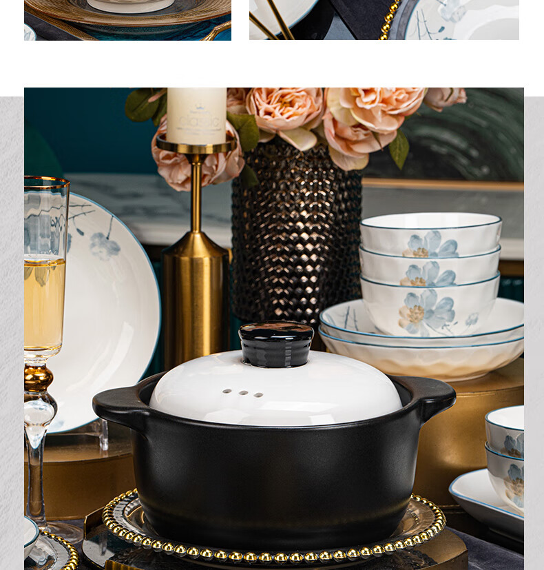 KANGQIN Underglaze Color Dinnerware Set for Home Use, 2025 New Stylish Ceramic Bowls, Plates, Chopsticks And Tableware Set, Fragrant 24
