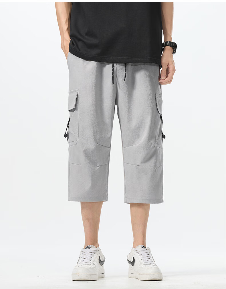:CHOCOOLATE Men's Cargo Shorts, Trendy Loose-Fit Sports Pants, Summer Ice Silk Casual Shorts for Men, Black, 4XL 5