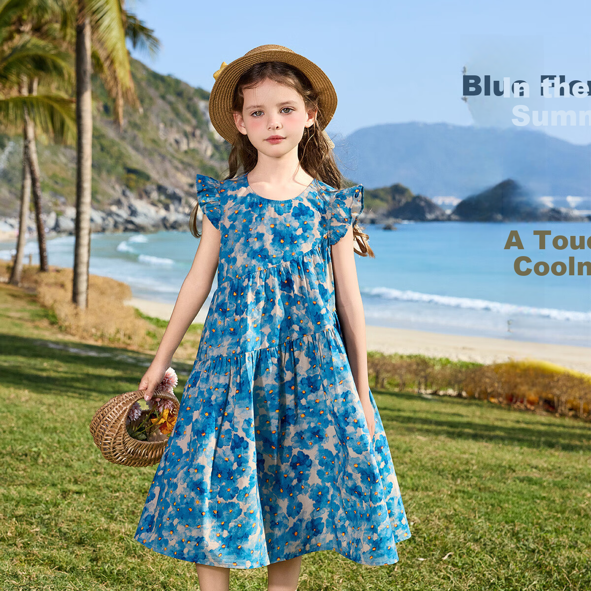 ASK JUNIOR Children's Pure Cotton Dress, Summer Short-Sleeved Dress, Floral Pattern with Ruffle Trim, Girls' Princess Dress 2