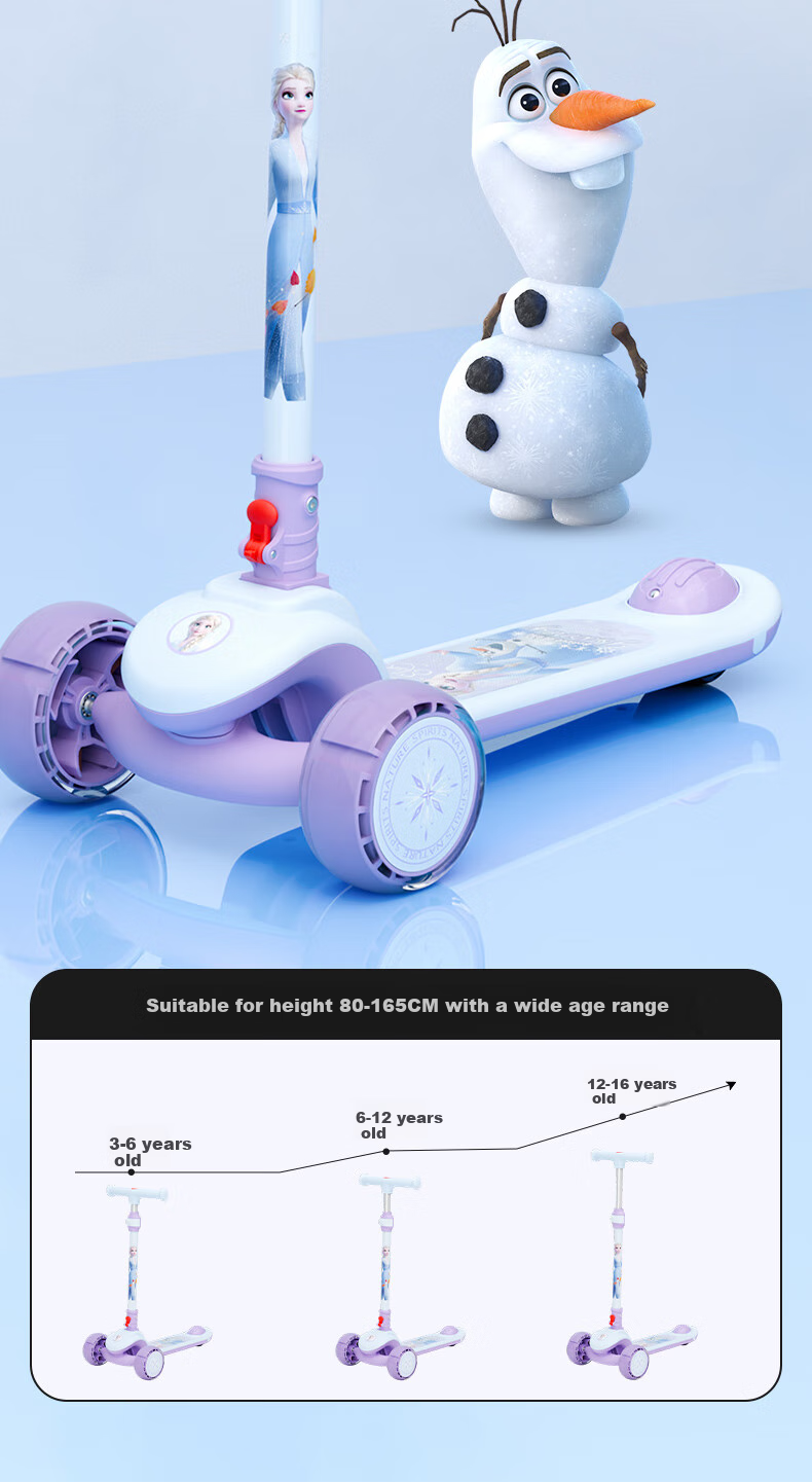 Disney Children's Scooter for Ages 3-12, Extra Wide And Spacious with Flashing Wheels, Elsa Princess Design, Adjustable Height Pedal Bike, Children's Gift 2