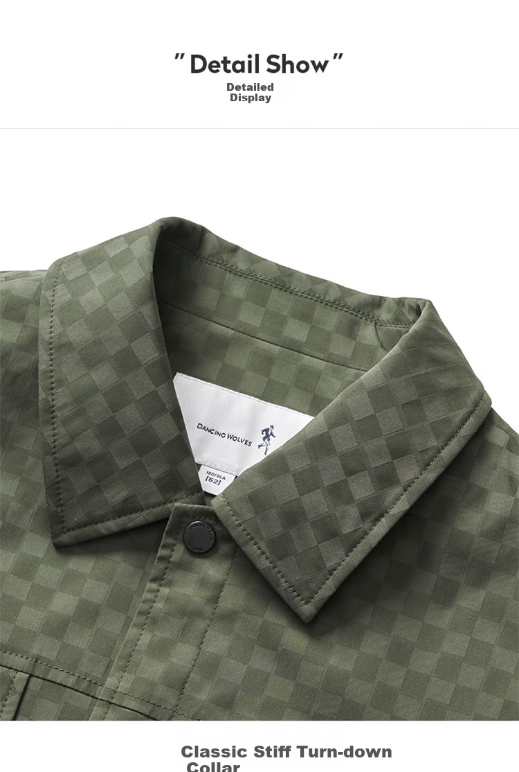 DANCING WOLVES Trendy Checkered Lapel Workwear Style Jacket Easy-Care Men's Jacket 001 Black L(175) 13