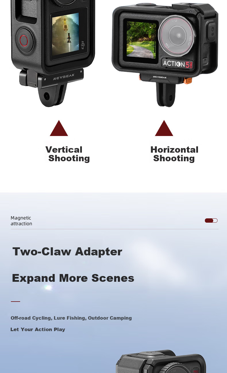 REYGEAK Quick-Release Adapter for DJI Action 4/5 Pro, Compatible with Action 3 Osmo 360 Magnetic Quick-Release Base, Cycling Gimbal, Action Camera Accessories, Adapter Bracket 8