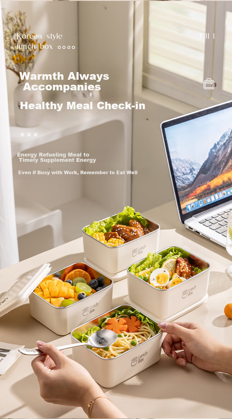 Guangyi 304 Stainless Steel Insulated Lunch Box for Office Workers And Students, Large Capacity Bento Box with 4 Compartments + Insulated Bag GY7289 13