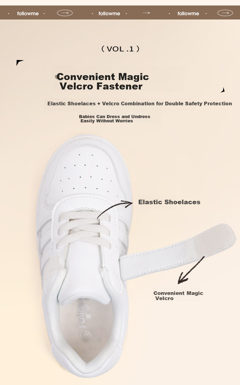 Follow Me Boys And Girls Sports White Sneakers Children's School Campus Shoes Spring And Autumn Fashion Breathable Performance Casual Shoes Xueyuanbai 32 4