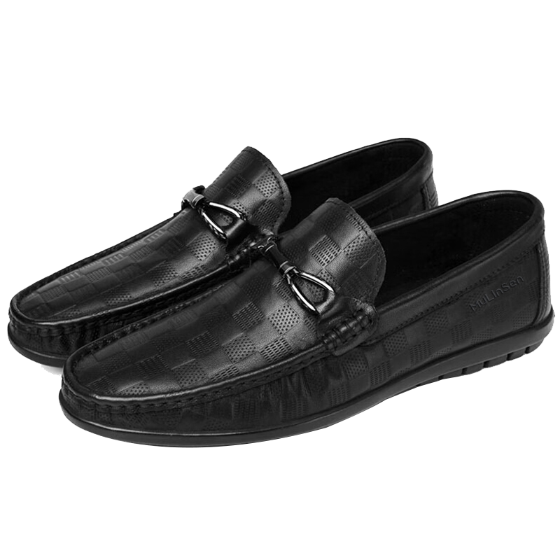MULINSEN Men's Leather Shoes, Business Casual Slip-On Soft-Soled Driving Loafers, Black, Size 40, 1959
