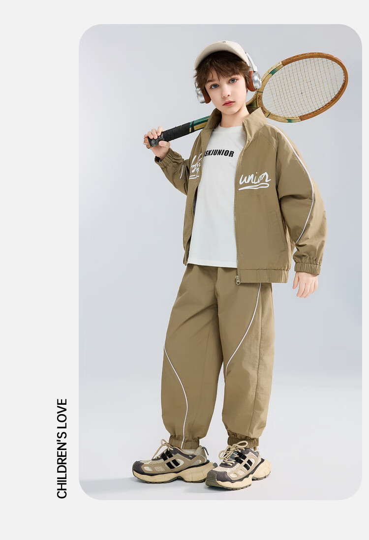 ASK JUNIOR Sports Style Children's Set Autumn Boys And Girls Mesh Breathable Jacket with Elastic Ankle Pants Two-Piece Pink 120 20