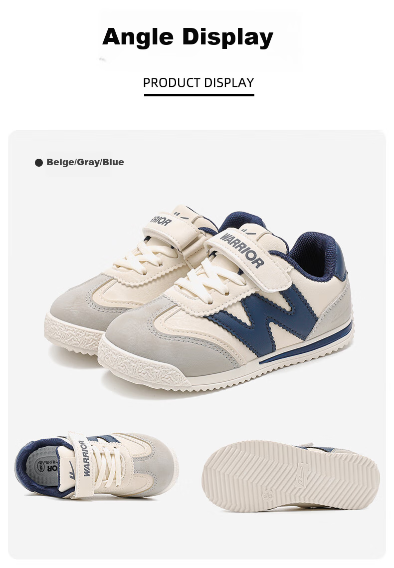 Warrior Girls' Sneakers, Spring And Autumn Style, Velcro Closure, Lightweight Children's Sports Shoes, WZ(CL)-1048, Beige/blue/rose/gray, Size 27 9