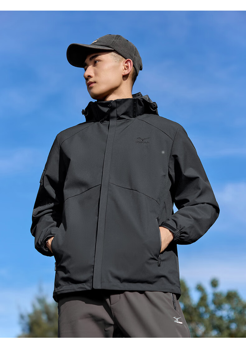 Mizuno Men's Outdoor Jacket Spring Autumn Hooded Versatile Windproof Waterproof Mountaineering Coat Mist Lotus White 3XL 11