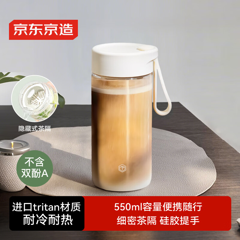JD Jingzao Sports Large Capacity Children's Straw Cup Student Tritan Tea Cup White 360ml