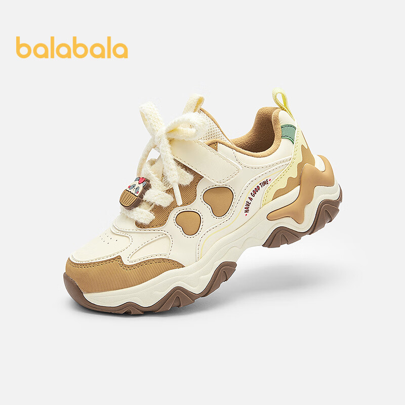 Balabala Kids Sports Shoes Girls Sneakers 2025 New Autumn Winter Non-slip Fleece-lined Sweet Dad Shoes