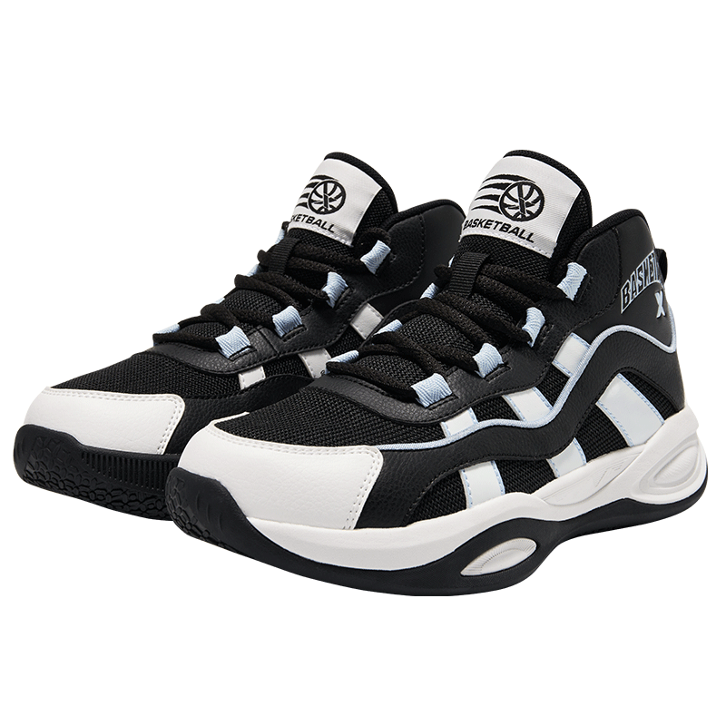XTEP Kids Retro 90s Leather High-Density Mesh Basketball Shoes Black Size 33