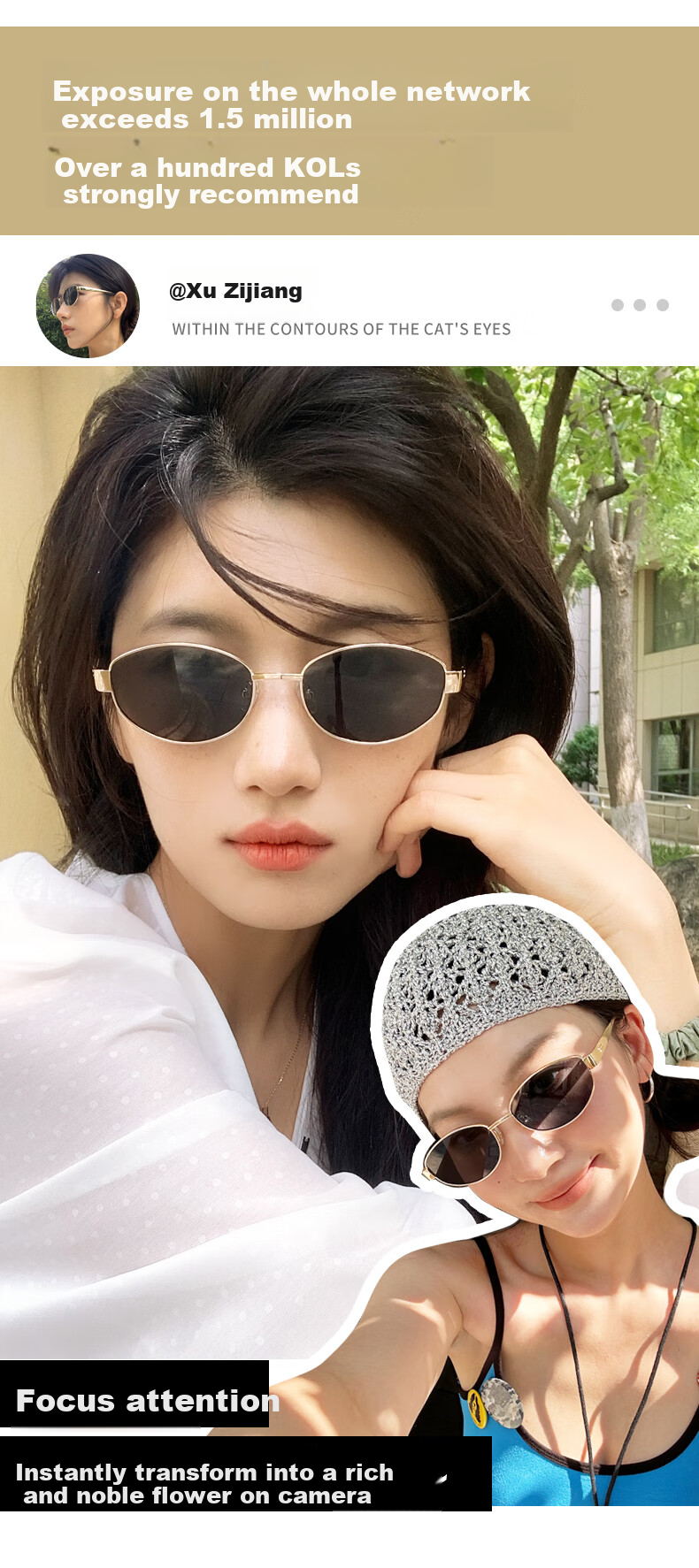 PARZIN Sunglasses for Women, Zhou Ye's Style [Qianjin Glasses], Vintage Style Eyeglasses, Driving Sunglasses for Men, Gift PZ8387 3