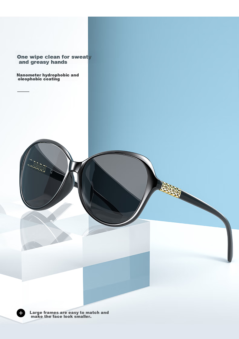 PARIM Women's Polarized Sunglasses, Driving Glasses, Sun Protection, UV-Blocking, Bright Black Frame, Large Face Glasses for Wome 1