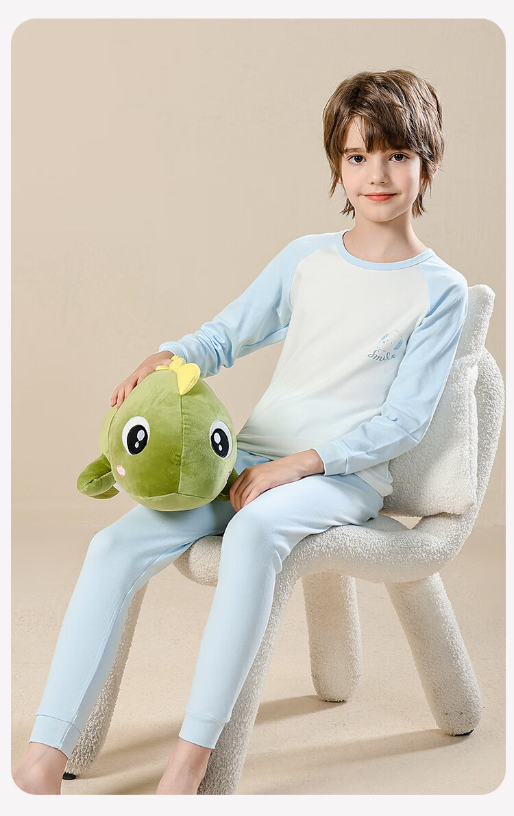 Urban Beauty Kids Thermal Underwear Boys and Girls Pure Cotton Autumn Tops and Pants Youth Baby Homewear Pajama Set 15
