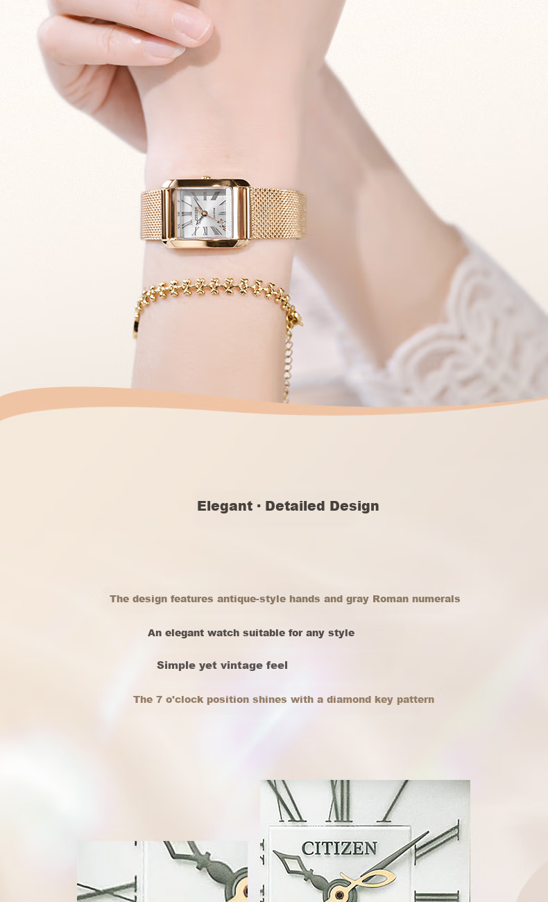 CITIZEN Watch for Women, Japanese And Korean Style L Series Eco-Drive Square Dial Steel Strap Fashion Gift for Girlfriend EW5593-81D 3