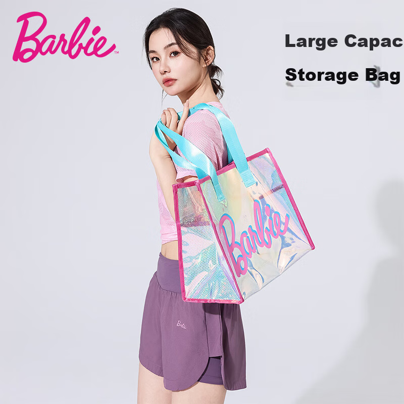 Barbie Beach Bag with Dry And Wet Separation, Swimming Bag, Seaside Transparent Travel Bag, Handheld Large Capacity Fitness Yoga Storage Bag