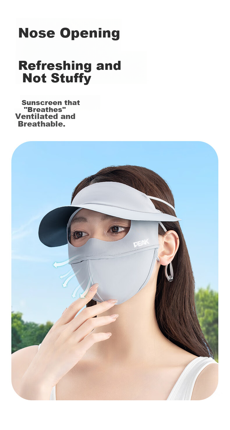 PEAK Sun Protection Face Mask for Women, Summer Cycling Electric Bike Driving Face Shield Sunscreen Face Mask, Light Gray 3