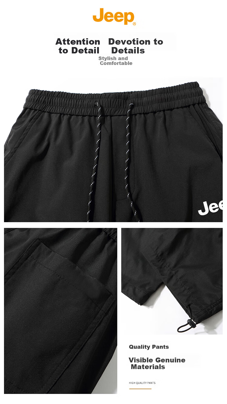 JEEP Casual Pants for Men, Spring And Autumn Loose Straight-Leg Tactical Cargo Trousers, Long Pants, Black, Size L 2