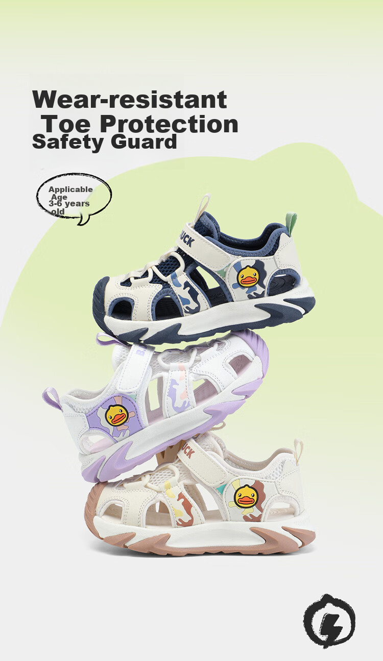 B.Duck Kids Yellow Duck Children's Sandals Summer Boys Anti-Kick Beach Shoes Girls Closed-Toe Functional Shoes 6848 Beige Blue Size 30 1