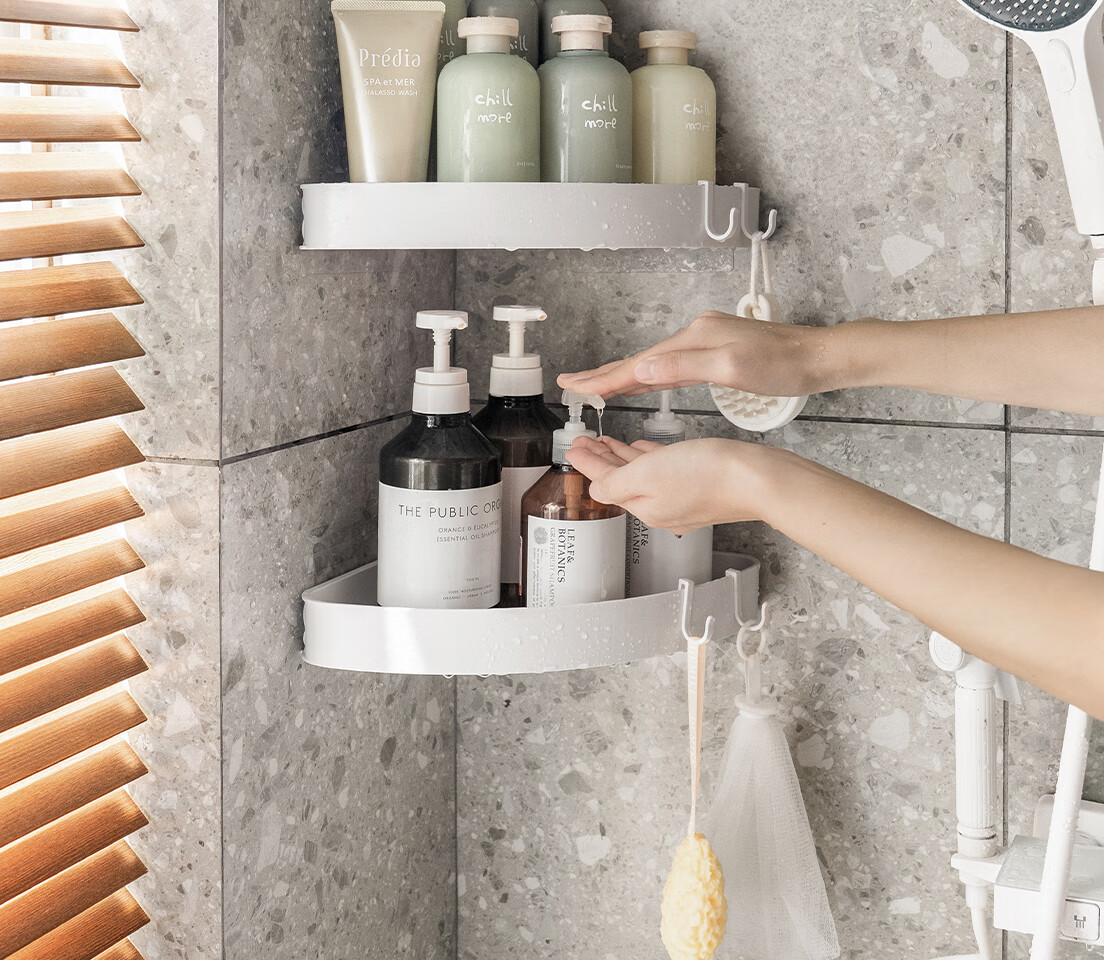 Lanjiaoluo Bathroom Storage Rack, No Drilling Required, Wall-Mounted Toilet Organizer Shelf with Hooks, 40CM 3