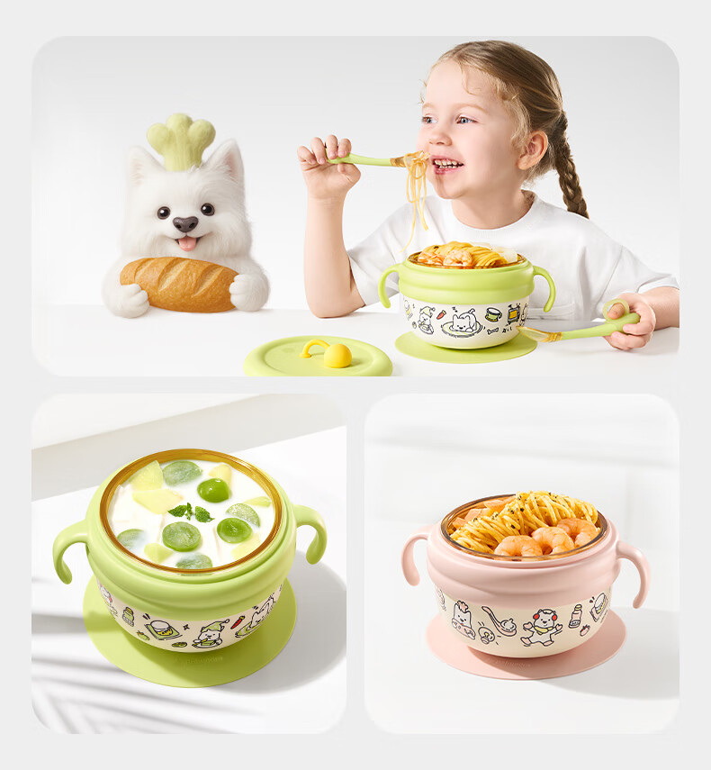 Babycare Children's Insulated Water-Filled Bowl Baby Feeding Bowl 316L Stainless Steel Drop-Resistant Soup and Food Container 1