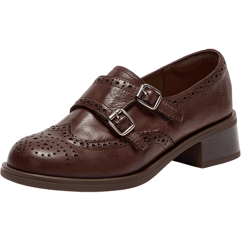 Bata Women's Loafers 2025 Autumn Cowhide Commuter Chunky Heel Shoes 51539CM5 Brown Size 34