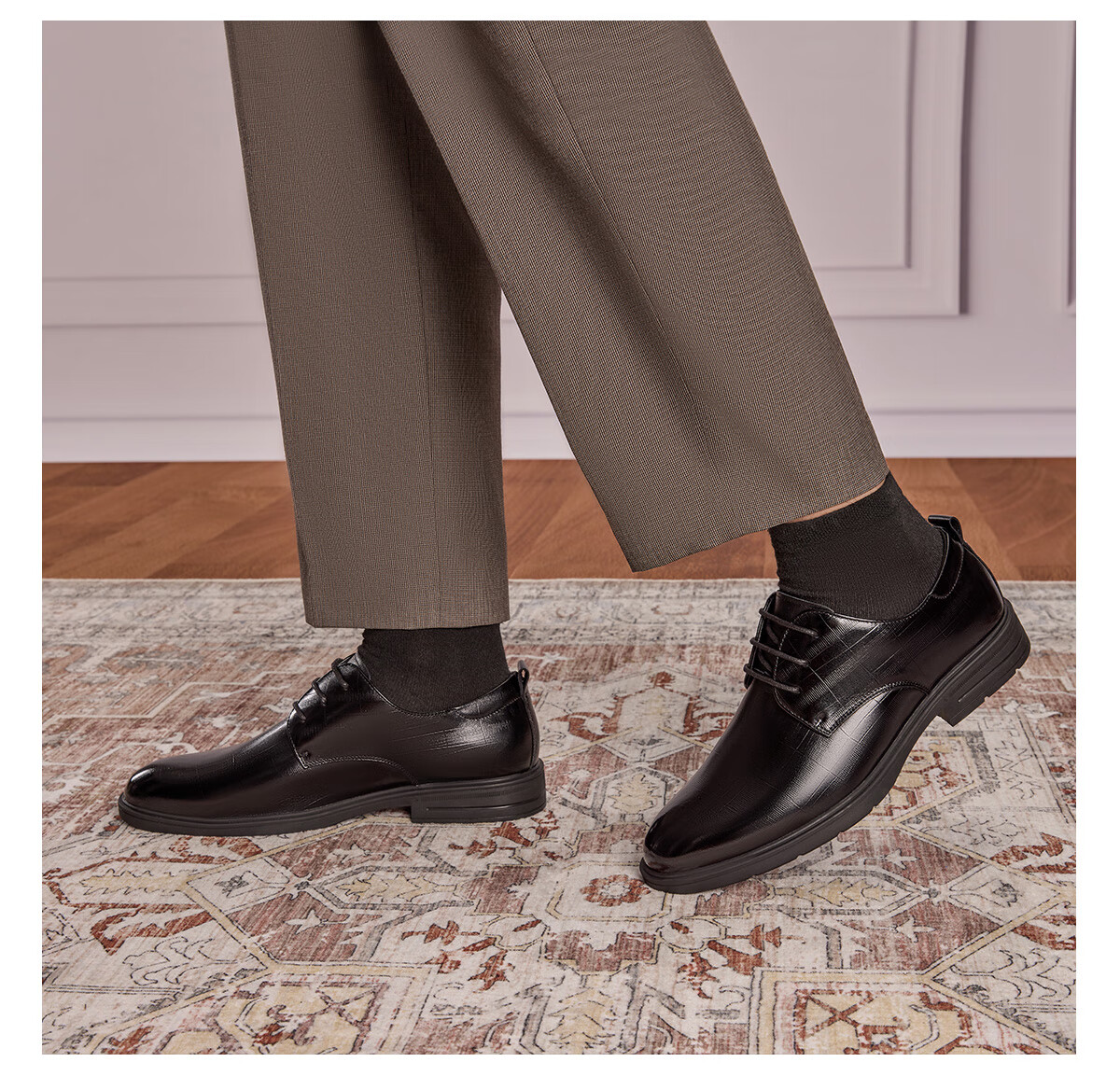 Aokang Men's Shoes, Autumn New Derby Shoes, Business Formal Wear, Non-Slip, Work Commute Cowhide Shoes, Black (Lace-Up Size 41) 8