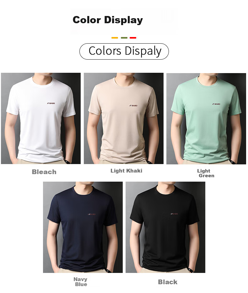 Hengyuanxiang Short-Sleeve T-Shirt for Men, Round Neck with Mulberry Silk, Summer Cool-Feeling Versatile Thin Embroidered Base Layer Top 3