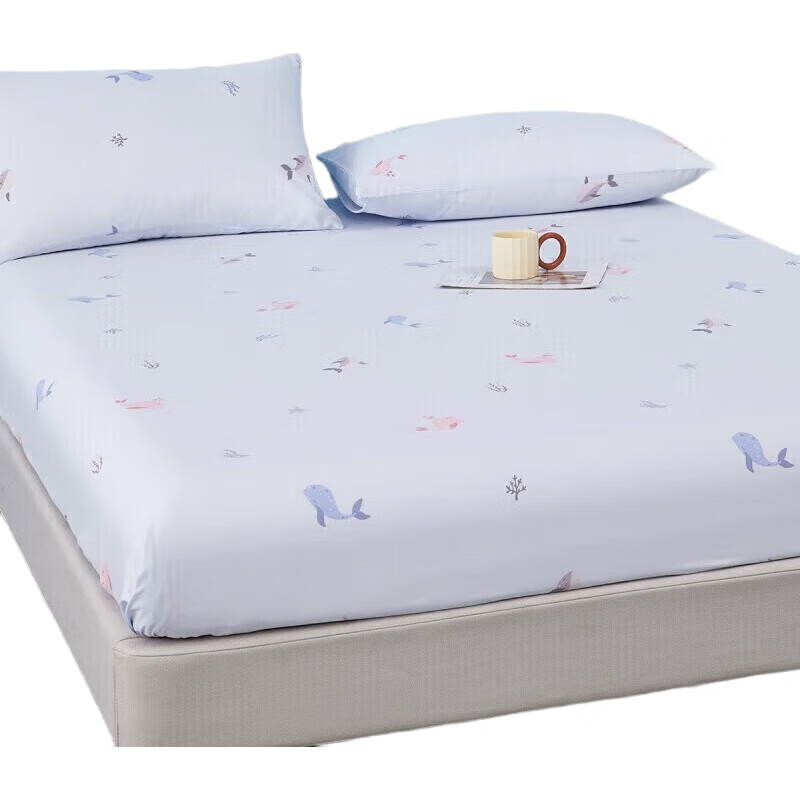 Детская простыня MERCURY Kids, класс А, 100% хлопок, с рисунком "Маленький кит", 150x200 см