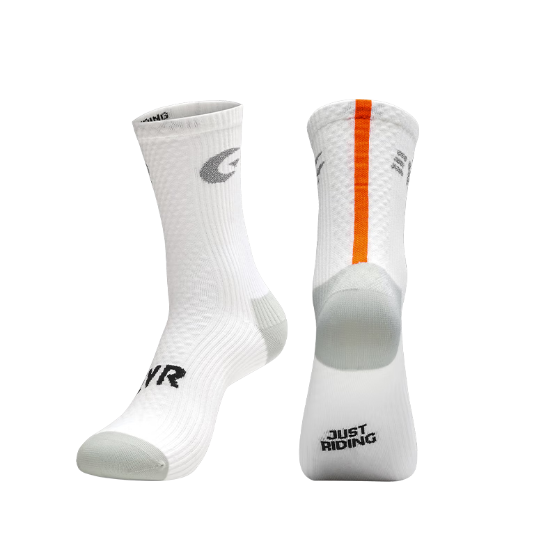 EVR Cycling Socks Unisex Four Seasons 7A Antibacterial Quick-Dry Breathable Sweat-Wicking Trendy Yarn Reflective Socks L Speed Orange