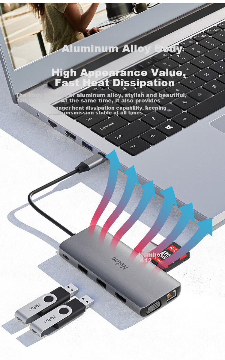 Netac Type-C Eleven-In Expansion Dock Splitter USB-C to HDMI/VGA/Network Port TF/SD Card Reader with 3.5mm Audio, Compatible with M1/M2 Chip MAC WF15 12