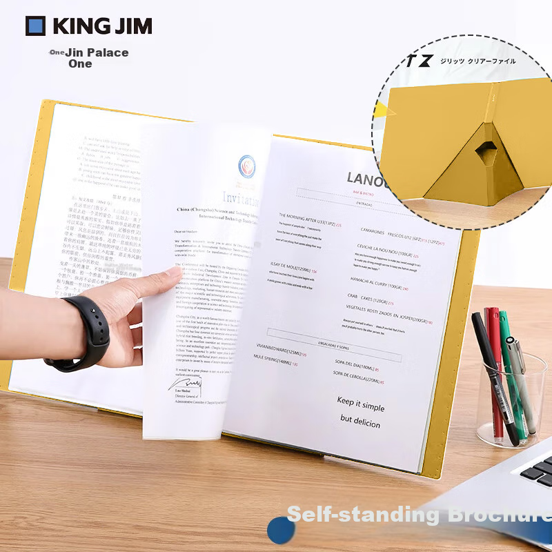 KINGJIM Self-Standing File Folder, A4 Size, Business Office Horizontal Style with Insert Pockets, 20 Bags, 8837-Yellow, 3C Digital Products, All-Net Low Price