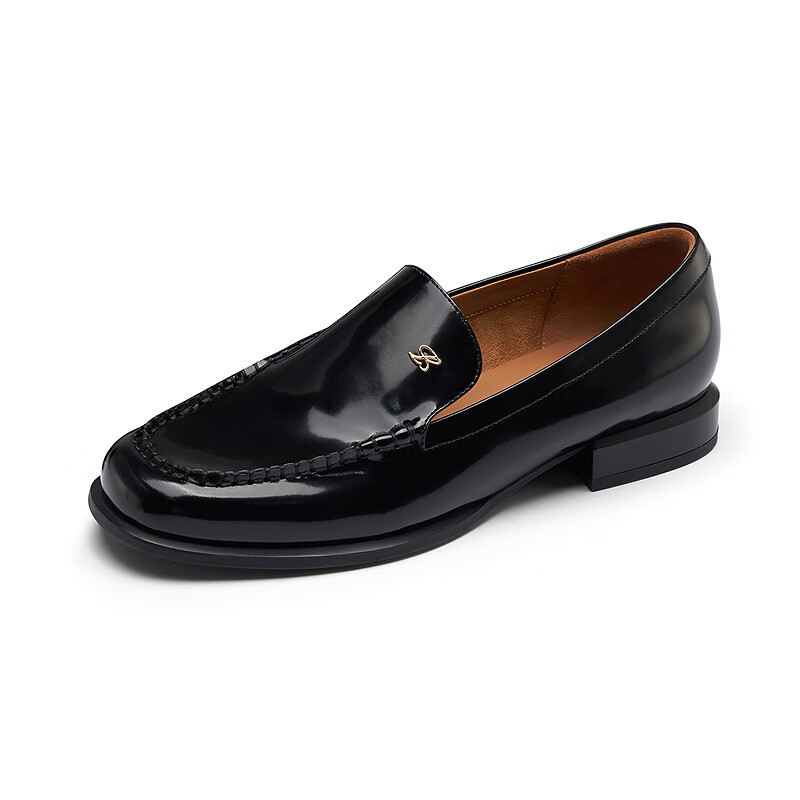 Laird & Laird Laifu Family 2026 New Round Toe Genuine Leather Chunky Heel Loafers for Women 24801 Cool Black BKB 35