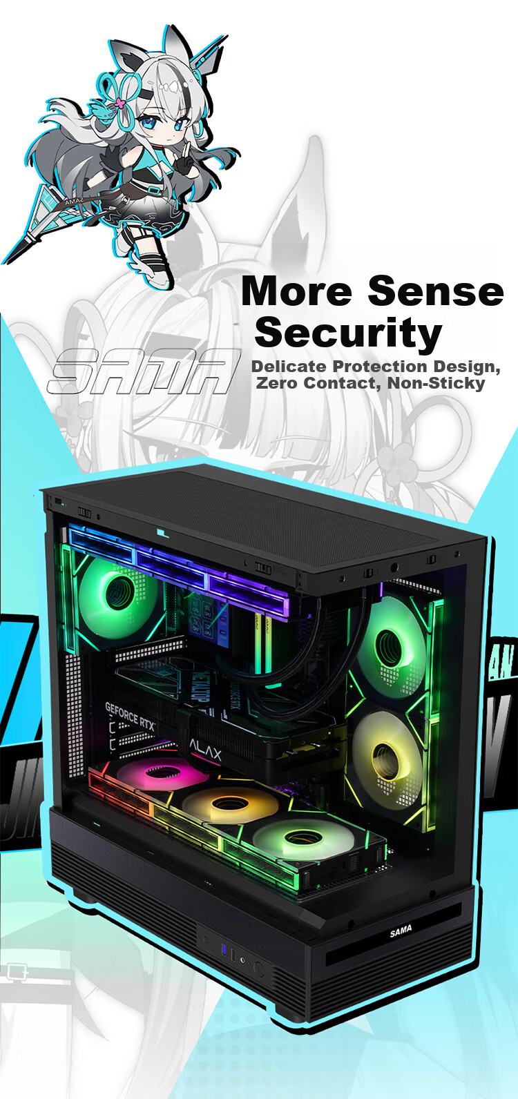 SAMA Jinghong Black ATX Panoramic Gaming Computer Case, 270° View/Double-Sided Glass/Supports 360 Water Cooling/9 Fan Positions/427mm Long Graphics Card Slot/U2+U3 7