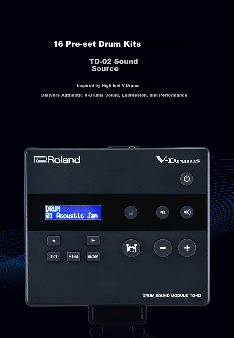 Roland TD-02KV Entry-Level Electronic Drum Set TD02KV (Five Drums Three Cymbals) Official Package with Drum Stool And Headphones Gift Set 3