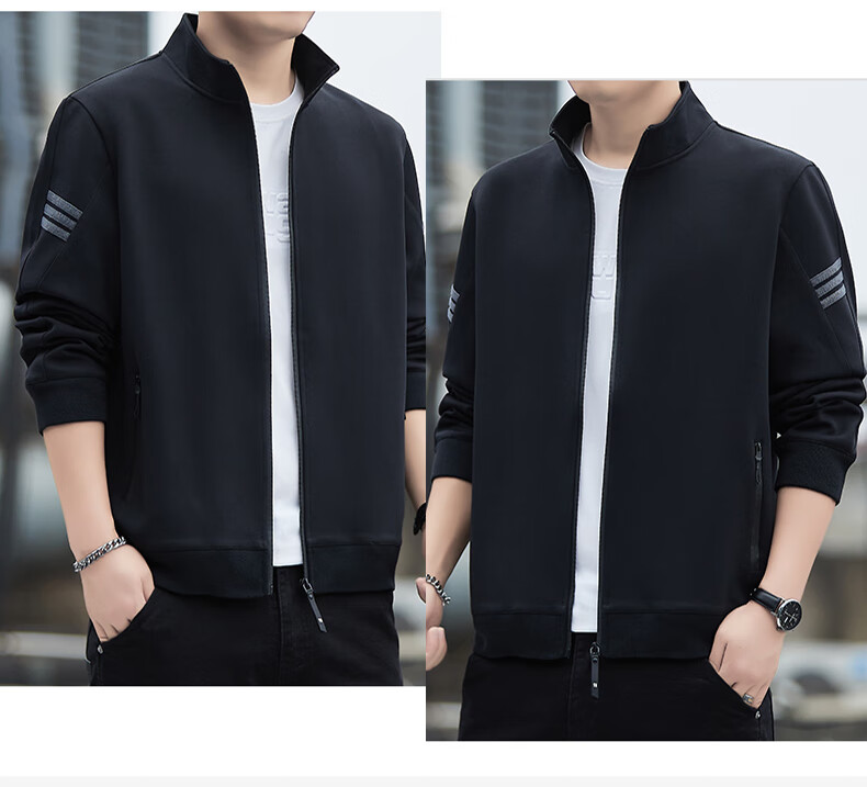 Romon Men's Jacket Spring Business Casual Simple Stand Collar Warm Sweatshirt Executive Outerwear Men's Q06 Black XL 16