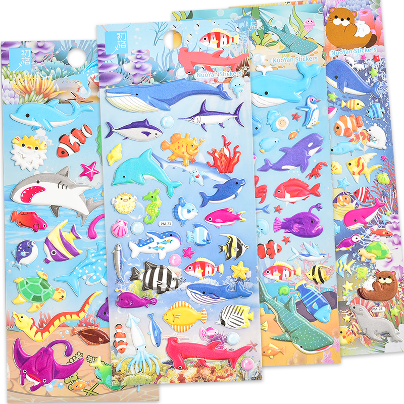 Chuge Children's Stickers, Toy for Boys And Girls, Anime Cartoon 3D Pop-Up Stickers, Ocean Fish Puzzle Tiles