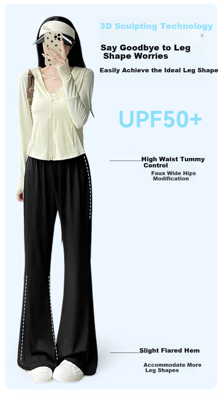 FitonTon UPF50+ Sun Protection Pants, Summer Women's New High-Waisted Slimming Ice Silk Quick-Dry Loose Casual Sun Protection Trousers 5