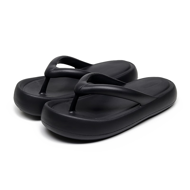 GUOLUOFEI Thick-Soled Flip-Flops for Women, Summer Non-Slip Beach Sandals, Outdoor Slippers, Black