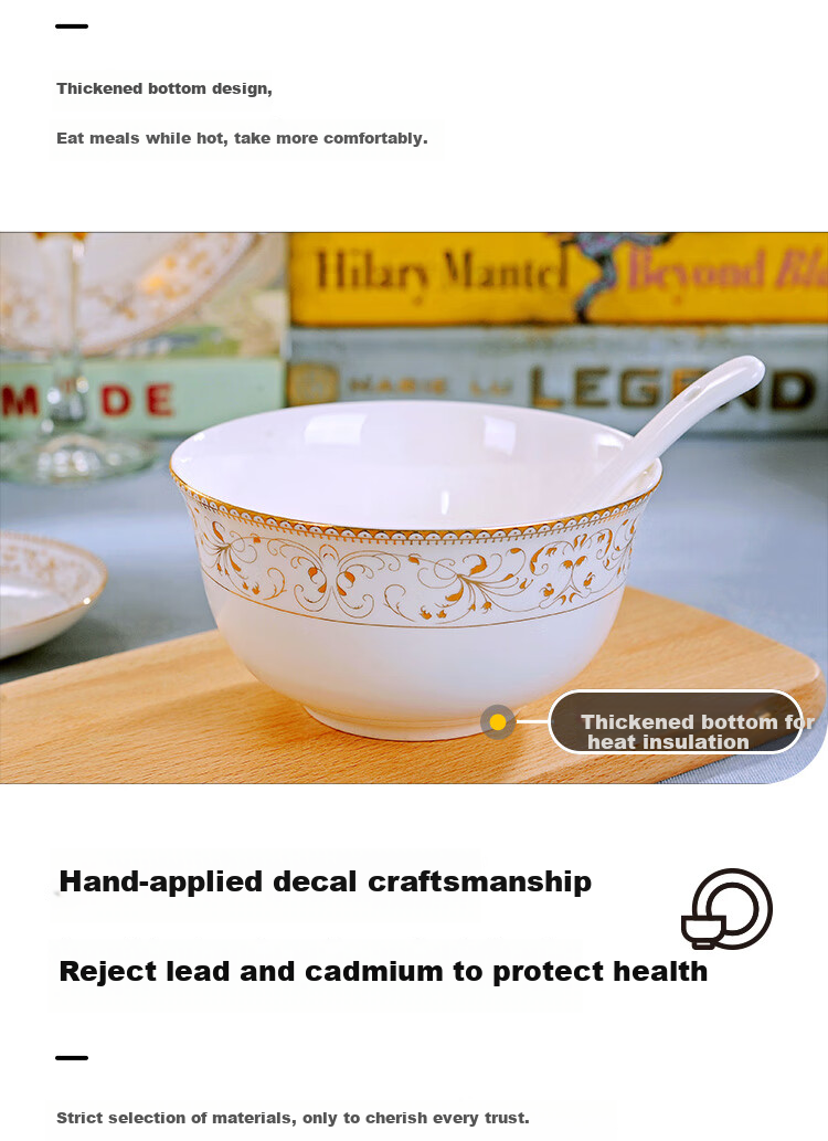 Haoya Jingdezhen Ceramic Dinnerware Set for Home Use, Including Rice Bowls And Small Soup Bowls, European Style, Taiyang Island Design, 4.5 Inches, Set of 4 3