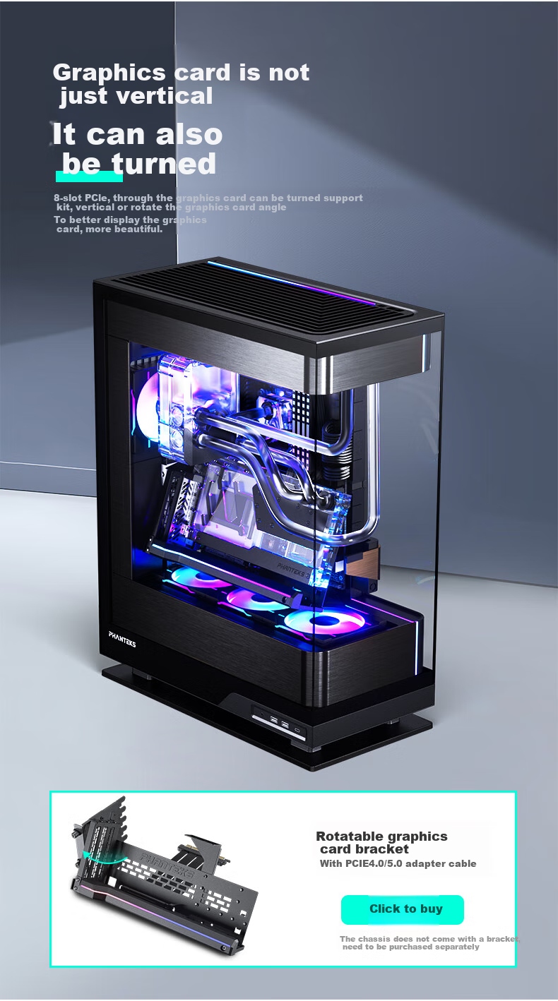 PHANTEKS EVOLV X2 Black Desktop Water-Cooled Computer Case with Panoramic View (20G Type-C, 360mm Radiator Support, Cable Management, Brushed Aluminum, 5090) 15