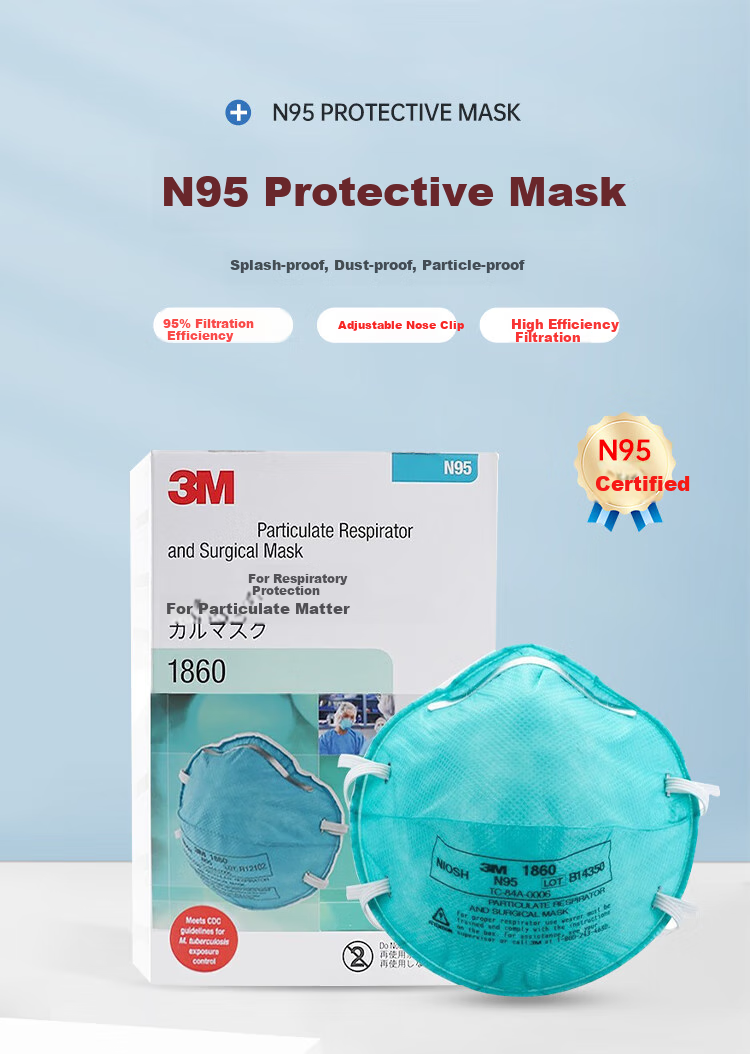 1860 N95 Protective Face Mask, Anti-Splash, Anti-Smog, Anti-Dust PM2.5, Anti-Droplet, 20 Pieces/Box 2
