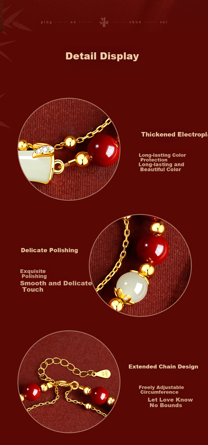 Zhenshangyin Chinese Gold Hetian Jade Bamboo Joint Cinnabar Bracelet Silver Necklace Women's Jewelry Birthday Gift for Girlfriend Wife S925 6