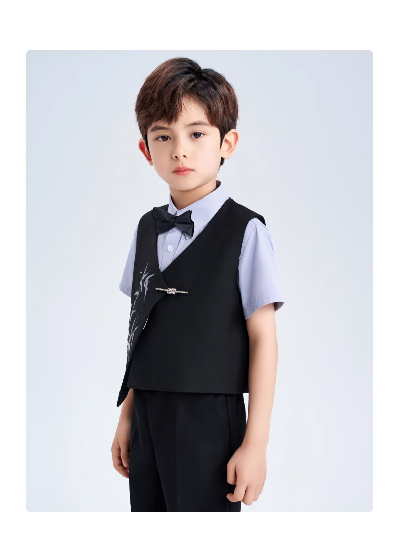 ROMON Boys' Suit Set Graduation Performance Host New Chinese Style Children's Formal Wear Black 140 19