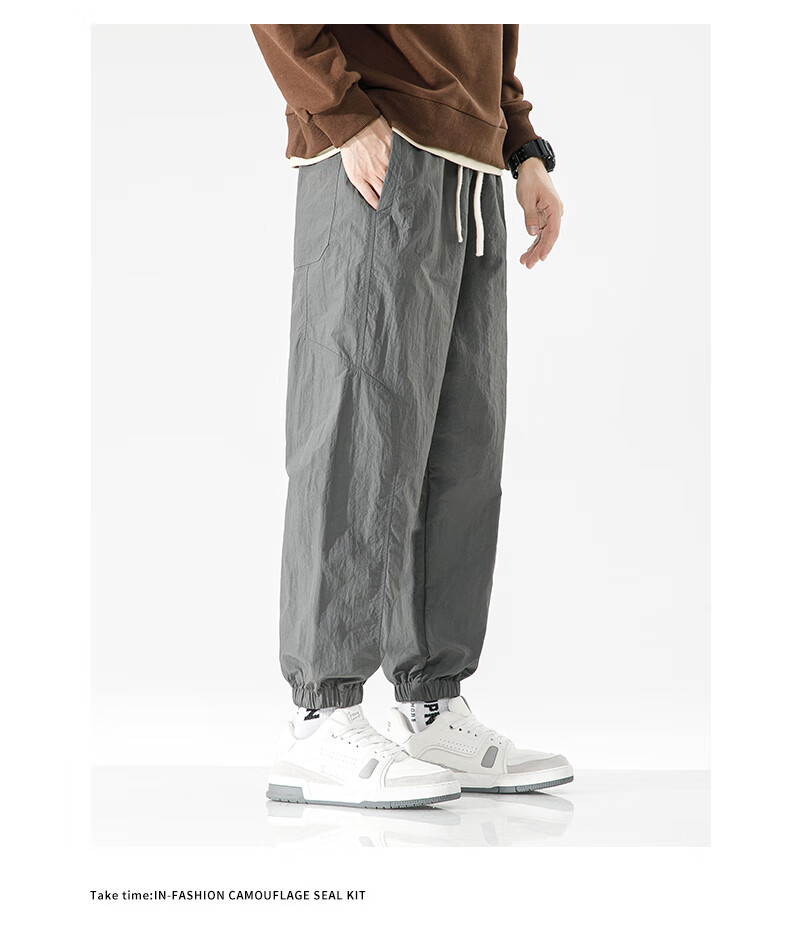 JEEP Men's Summer Casual Pants Ice Silk Loose Fit 2025 New Quick-Dry Trendy Sports Pants Carbon Black L 6