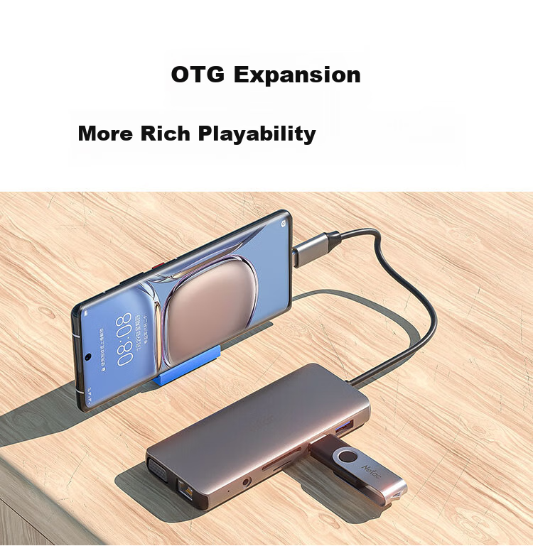 Netac Type-C Eleven-In Expansion Dock Splitter USB-C to HDMI/VGA/Network Port TF/SD Card Reader with 3.5mm Audio, Compatible with M1/M2 Chip MAC WF15 10
