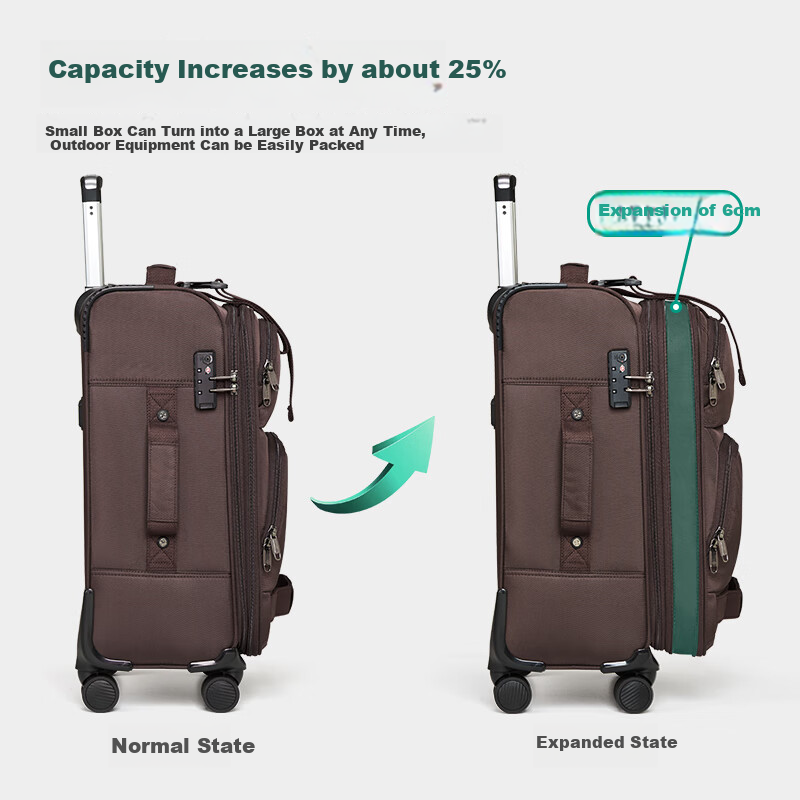 HANKE Luggage, Large Capacity Suitcase for Women And Men, Outdoor Trolley Case, 20-Inch, Coffee Color, 41 Liters, Password Lock, Expandable Travel Case