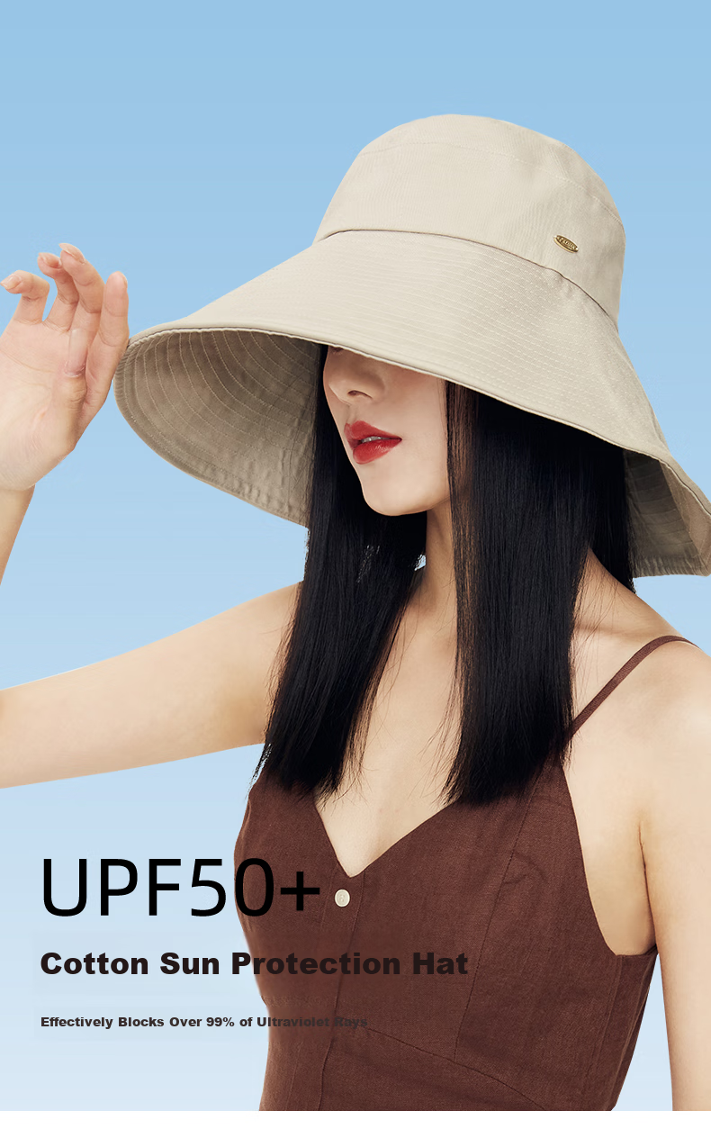 CACUSS Large Brim Sun Protection Hat for Women Summer UV Protection Sunshade Bucket Hat Outdoor Beach Sun Hat Beige Medium 4